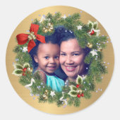 Gezinsfoto prettige kerst nieuwjaar ronde sticker (Voorkant)