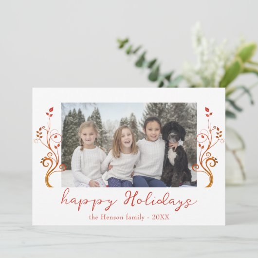 Gezinsfoto Rode Bladeren Kerst Gelukkig Feestdagenkaart (Staand voorkant)