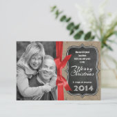 Gezinsfotoalkbord en kerstmis met lint kaart (Staand voorkant)