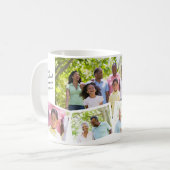 Gezinsfotocollage - 5 foto's en aangepaste tekst koffiemok (Voorkant links)