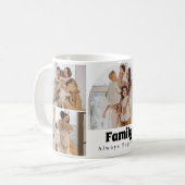 Gezinsfotocollage - 5 foto's en aangepaste tekst koffiemok (Voorkant links)