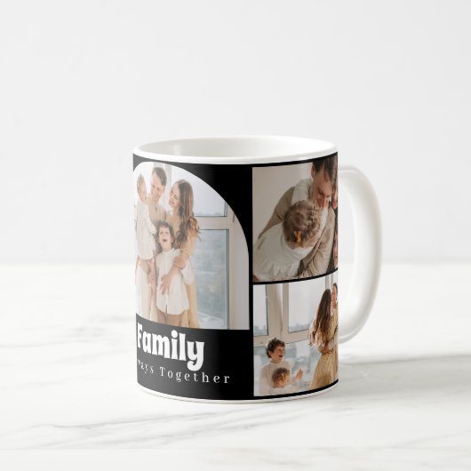 Gezinsfotocollage - 5 foto's en aangepaste tekst koffiemok (Voorkant rechts)