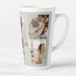 Gezinsfotocollage - 5 foto's en aangepaste tekst latte mok