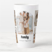 Gezinsfotocollage - 5 foto's en aangepaste tekst latte mok (Voorkant)