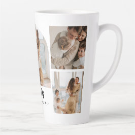 Gezinsfotocollage - 5 foto's en aangepaste tekst latte mok