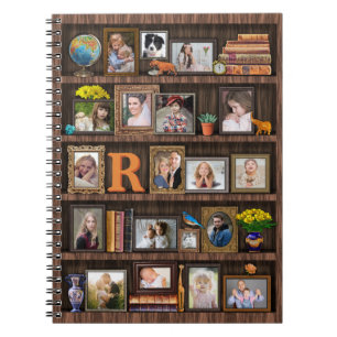Gezinsfotocollage Antiek boekenkorf gepersonalisee Notitieboek