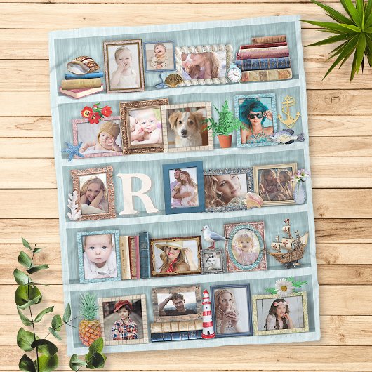 Gezinsfotocollage Beach Bookcase, speciaal geperso Fleece Deken