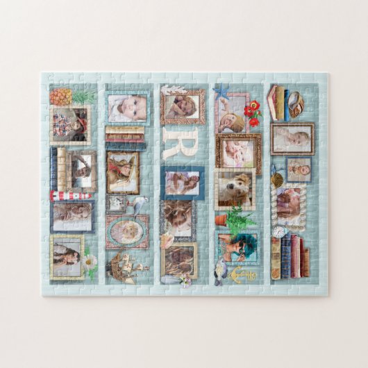 Gezinsfotocollage Beach Bookcase, speciaal geperso Legpuzzel (Horizontaal)