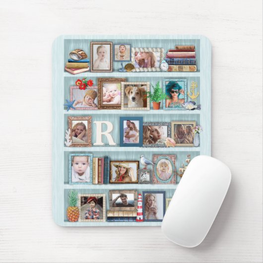 Gezinsfotocollage Beach Bookcase, speciaal geperso Muismat (Met muis)