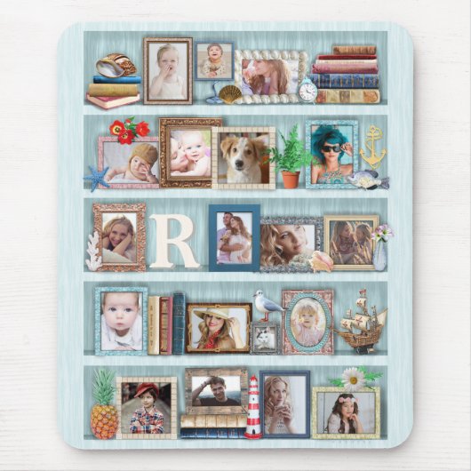 Gezinsfotocollage Beach Bookcase, speciaal geperso Muismat (Voorkant)