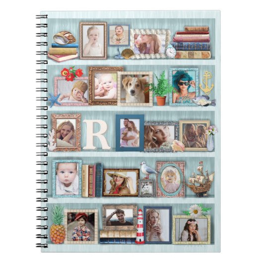 Gezinsfotocollage Beach Bookcase, speciaal geperso Notitieboek (Voorkant)