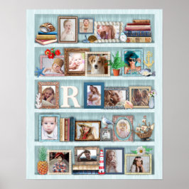 Gezinsfotocollage Beach Bookcase, speciaal geperso Poster