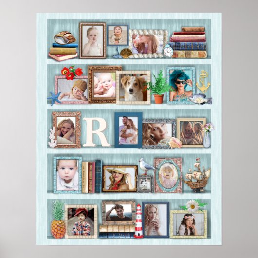Gezinsfotocollage Beach Bookcase, speciaal geperso Poster (Voorkant)