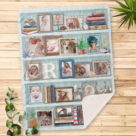Gezinsfotocollage Beach Bookcase, speciaal geperso Sherpa Deken