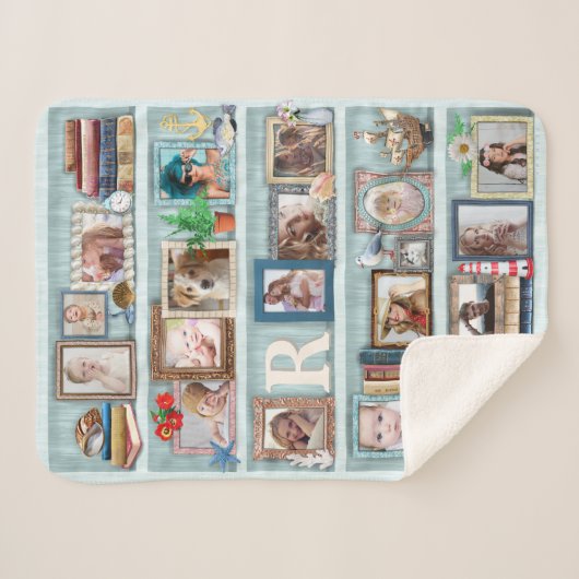 Gezinsfotocollage Beach Bookcase, speciaal geperso Sherpa Deken (Voorkant (horizontaal))