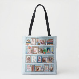 Gezinsfotocollage Beach Bookcase, speciaal geperso Tote Bag