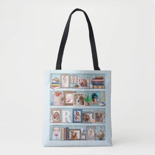 Gezinsfotocollage Beach Bookcase, speciaal geperso Tote Bag (Voorkant)