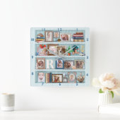 Gezinsfotocollage Beach Bookcase, speciaal geperso Vierkante Klok (Huis)