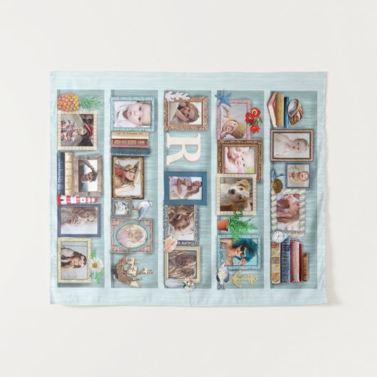 Gezinsfotocollage Beach Bookcase, speciaal geperso Wandkleed (Voorkant (horizontaal))