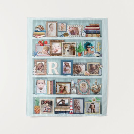 Gezinsfotocollage Beach Bookcase, speciaal geperso Wandkleed (Voorkant)