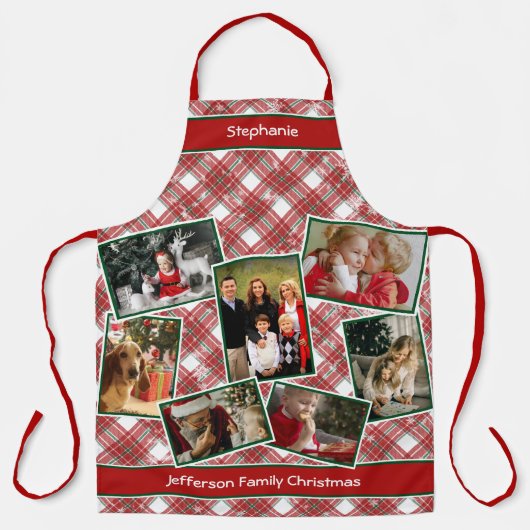 Gezinsfotocollage en naam kerstcadeautje Apro Schort (Voorkant)