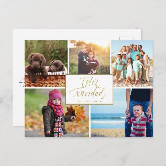 Gezinsfotocollage Feliz Navidad Kerstmis Feestdagenkaart (Voorkant / Achterkant)