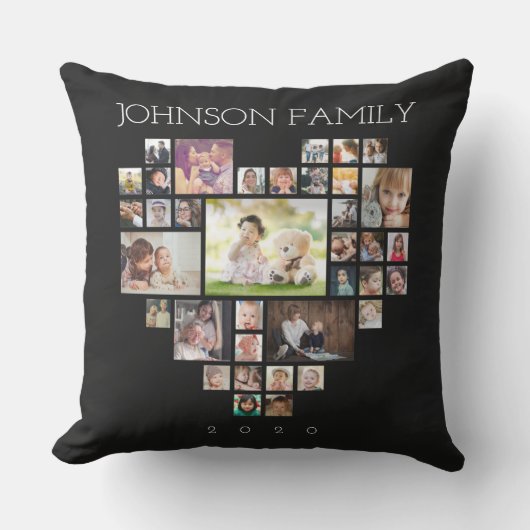 Gezinsfotocollage (foto's en tekst aanpassen) buitenkussen (Voorkant)