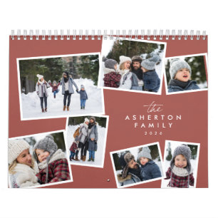 Gezinsfotocollage maakt moderne terracotta leuk kalender