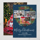Gezinsfotocollage Merry kerstrustic Feestdagenkaart (Voorkant / Achterkant)