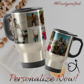 Gezinsfotocollage met 6 foto's en aangepaste tekst reisbeker