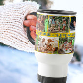 Gezinsfotocollage met 9 foto's en aangepaste tekst reisbeker