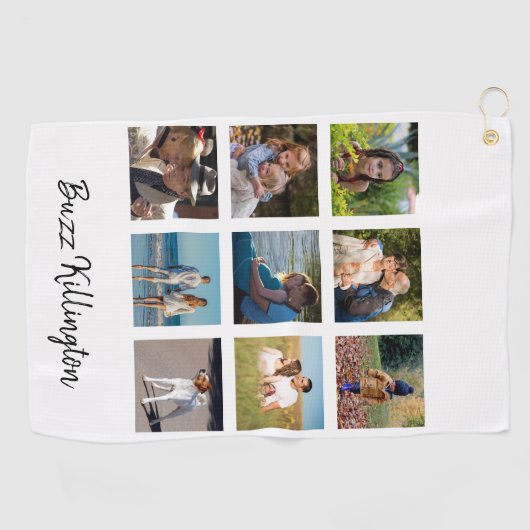 Gezinsfotocollage monogram golfhanddoek (Horizontaal)