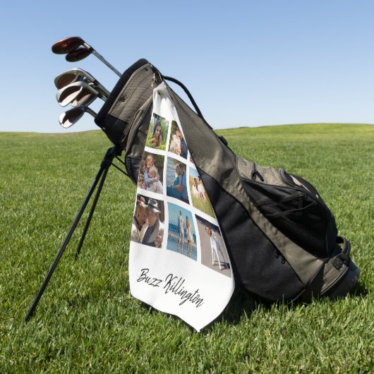 Gezinsfotocollage monogram golfhanddoek (Groen)