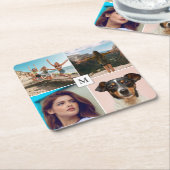 Gezinsfotocollage monogram kartonnen onderzetters (Schuin)