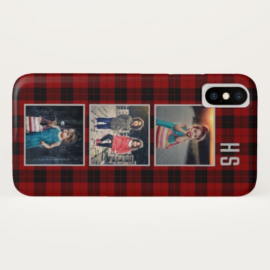 Gezinsfotocollage monogram | Rode buffelplaat Case-Mate iPhone Case (Achterkant (horizontaal))