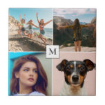 Gezinsfotocollage monogram  tegeltje<br><div class="desc">Mooie aangepaste fototegel voor je huis met vier van je favoriete familiefoto's en monogram.</div>