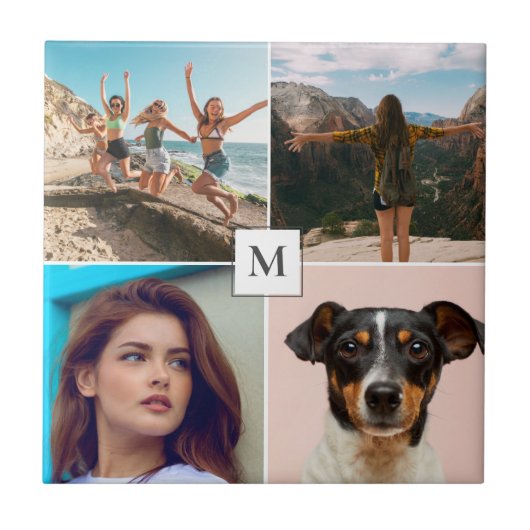 Gezinsfotocollage monogram tegeltje (Voorkant)