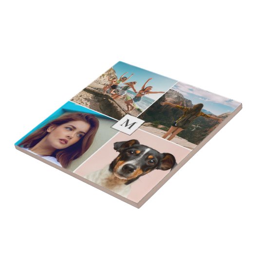 Gezinsfotocollage monogram  tegeltje (Zijkant)