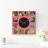 Gezinsfotocollage monogram vierkante klok (Huis)
