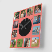 Gezinsfotocollage monogram vierkante klok (Hoek)