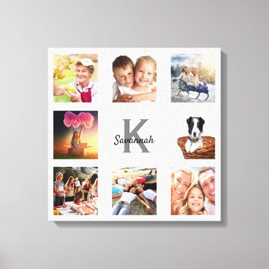 Gezinsfotocollage monogram wit canvas afdruk (Voorkant)