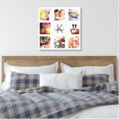 Gezinsfotocollage monogram wit canvas afdruk (Insitu (Slaapkamer))