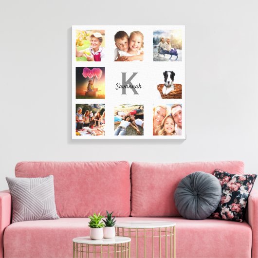 Gezinsfotocollage monogram wit canvas afdruk (Insitu (Woonkamer))