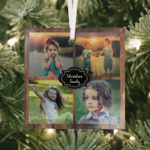 Gezinsfotocollage, monogrammen glas ornament