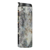 Gezinsfotocollage op grijs goudmarmer monogram thermosbeker (Geroteerd rechts)