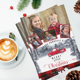 Gezinsfotocollage, Pset, Kerstmis, Red Truck Feestdagenkaart