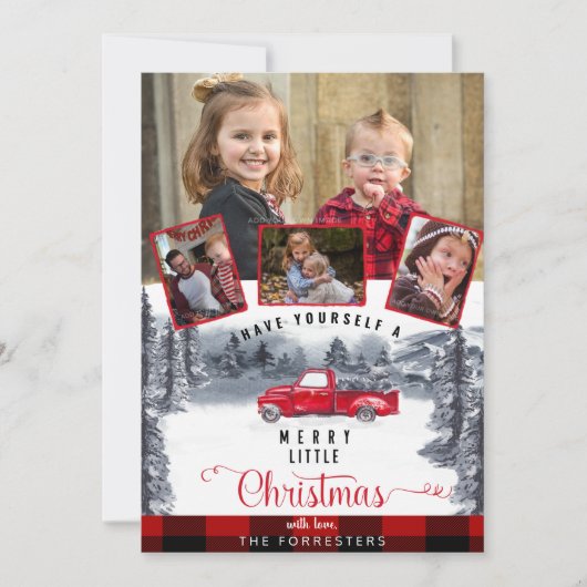Gezinsfotocollage, Pset, Kerstmis, Red Truck Feestdagenkaart (Voorkant)