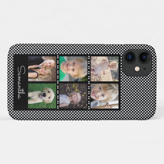 Gezinsfotocollage roze met witte Stippen Case-Mate iPhone Case (Achterkant (horizontaal))