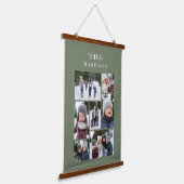 Gezinsfotocollage rustige monogram sage groen hangend wandkleed (Gebogen)
