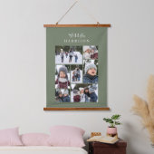 Gezinsfotocollage rustige monogram sage groen hangend wandkleed (Slaapkamer)